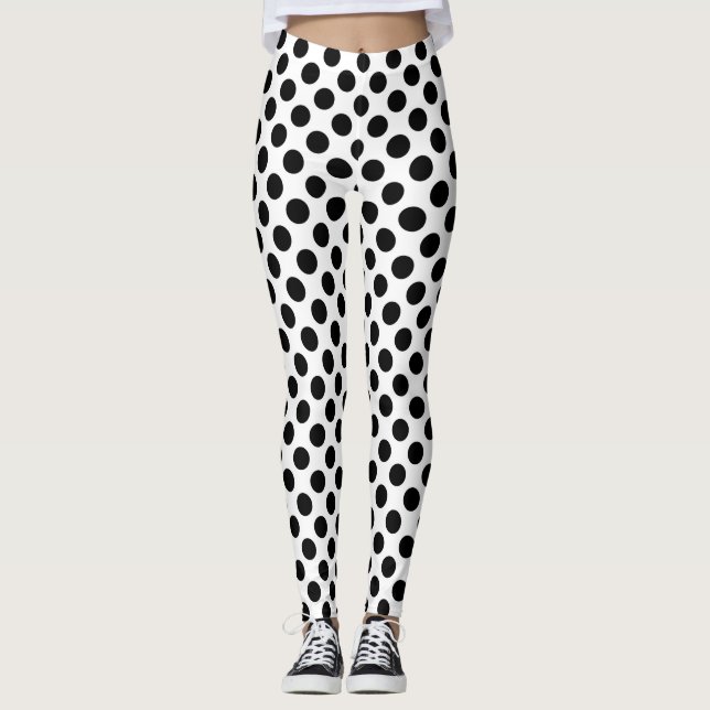Leggings Pois, Motif Polka Dot, noir et blanc (Devant)