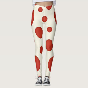 Leggings Pois rouge vif avec une torsion vintage sur blanc
