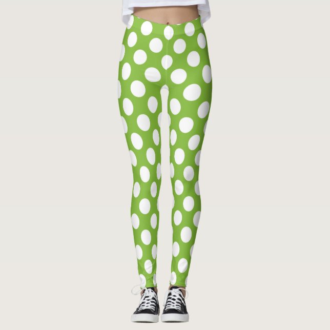 Leggings Pois verts et blancs (Devant)