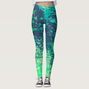 Leggings Poison Sky Abstrait, Blue Green Splatter Paint