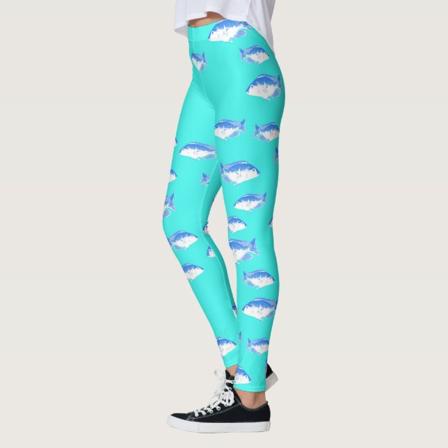 Leggings Poisson bleu turquoise (Gauche)