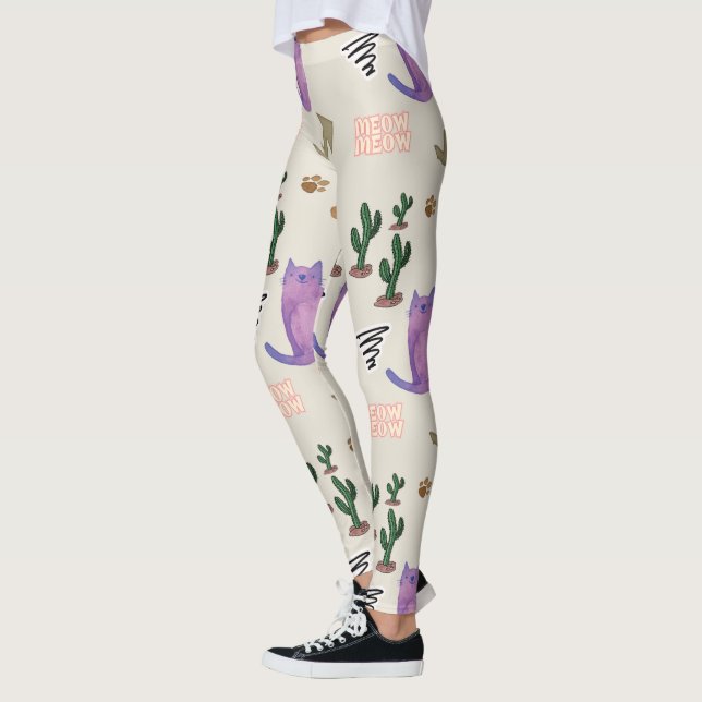 Leggings Poisson Chat Pâtes de cactus Légendes Meow (Gauche)