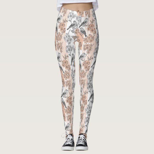 Leggings Poisson Floral Élégant à rayures pêche (1) (Devant)
