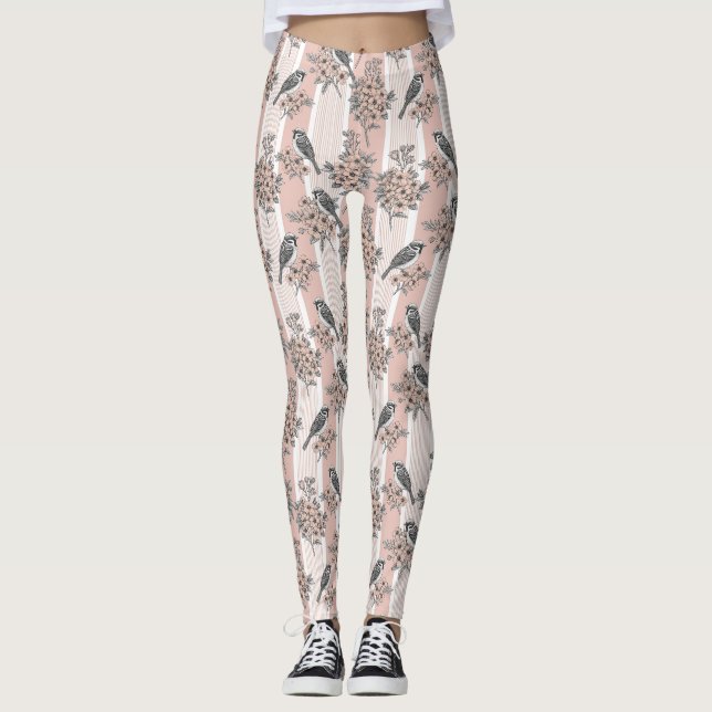 Leggings Poisson Floral Élégant à rayures pêche (2) (Devant)