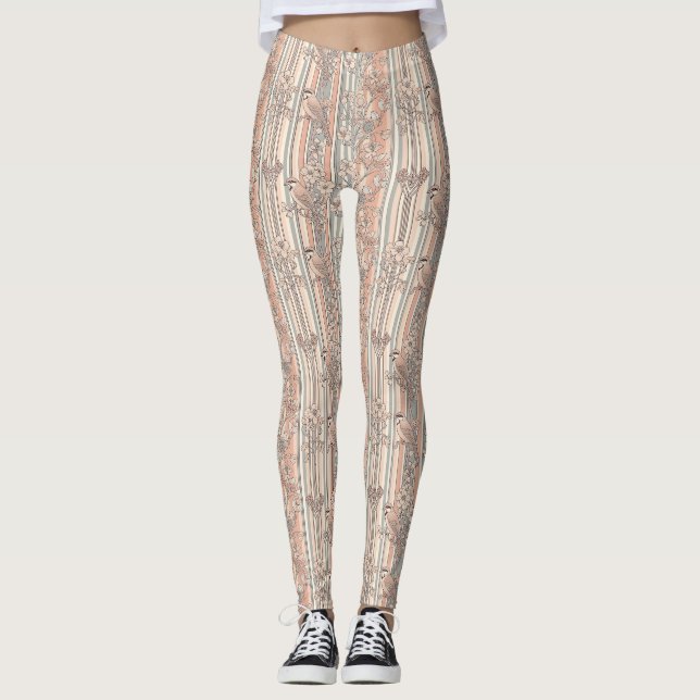 Leggings Poisson Floral Élégant à rayures pêche (3) (Devant)