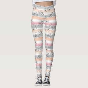 Leggings Poisson Floral Élégant à rayures pêche (4)