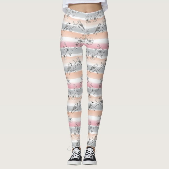 Leggings Poisson Floral Élégant à rayures pêche (4) (Devant)
