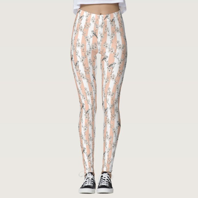 Leggings Poisson Floral Élégant à rayures pêche (6) (Devant)