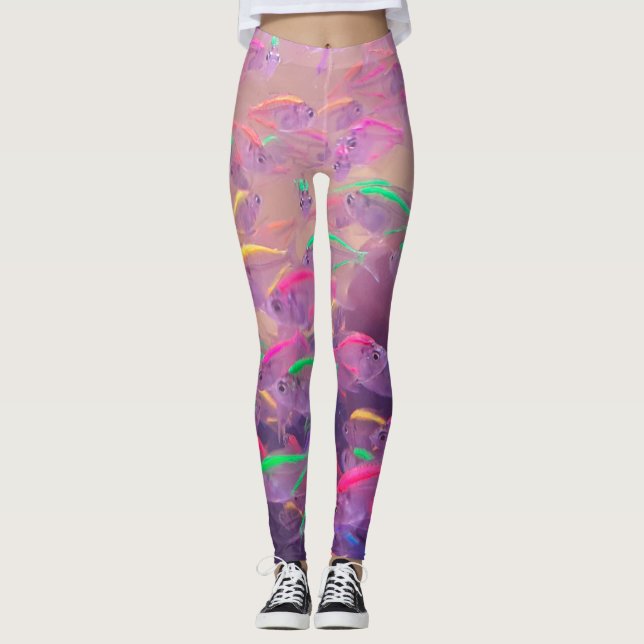 Leggings Poisson fluorescent dans la mer (Devant)