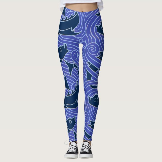 Leggings Poisson Gras Baignade Océan Bleu Pêche (Devant)