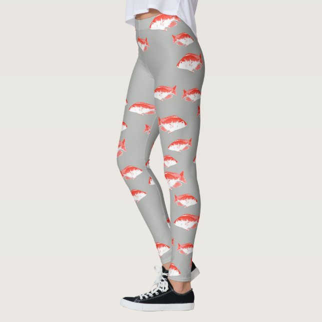 Leggings Poisson rouge et gris (Gauche)