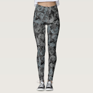Leggings Poissons motif, double couleur b. BG noir