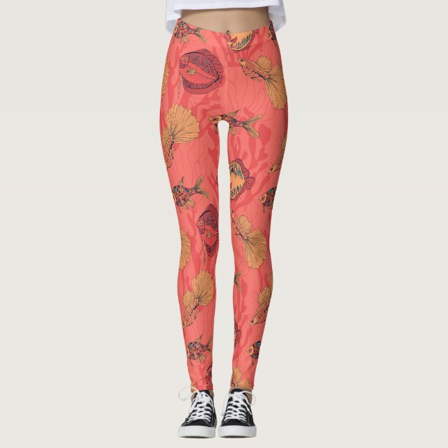 Leggings Poissons sur corail vivant arrière - plan (Devant)