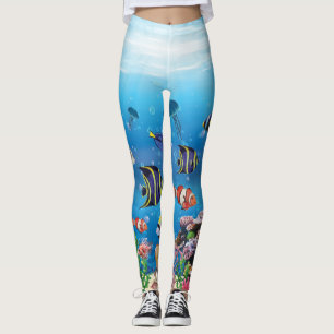 Leggings Poissons tropicaux nageant Fond
