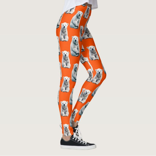 Leggings Polar Bear Pattern Design On Orange  (Créateur téléchargé)