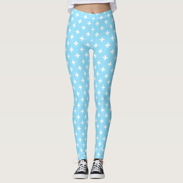 Leggings Polka blanche croise sur bleu bébé (Devant)