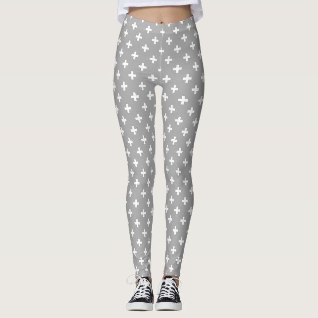 Leggings Polka blanche croise sur gris (Devant)
