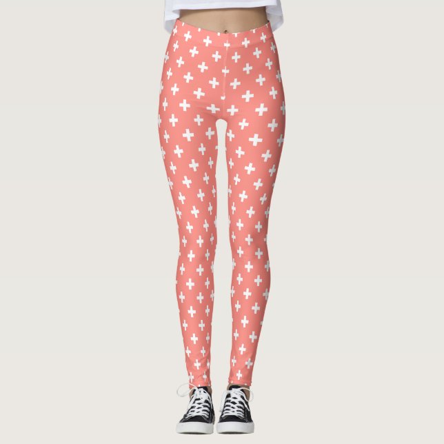 Leggings Polka blanche croise sur la pêche (Devant)