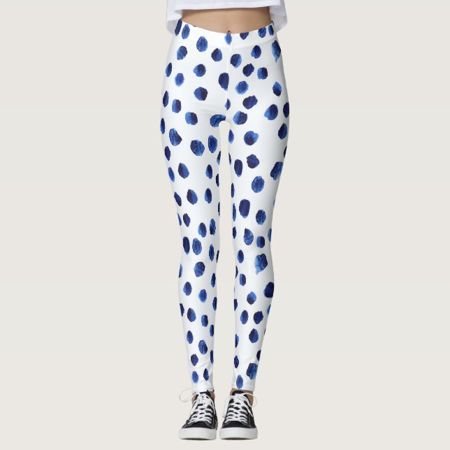 Leggings Polka Bleue : Aquarelle Point sans joint. (Devant)