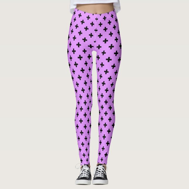 Leggings Polka noire croise sur lilas (Devant)