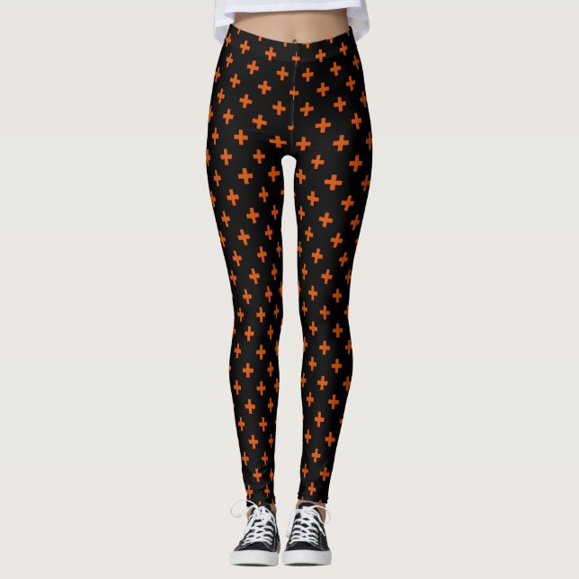 Leggings Polka orange croise sur noir (Devant)
