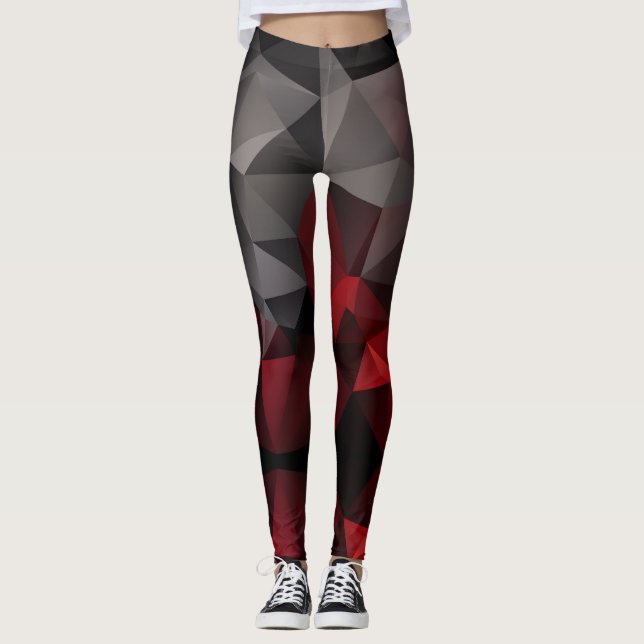 Leggings Polygonal, noir et rouge (Devant)