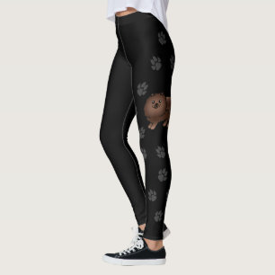 Leggings Pomeranian Brun Mignon Chien de Dessin Animé & Pat