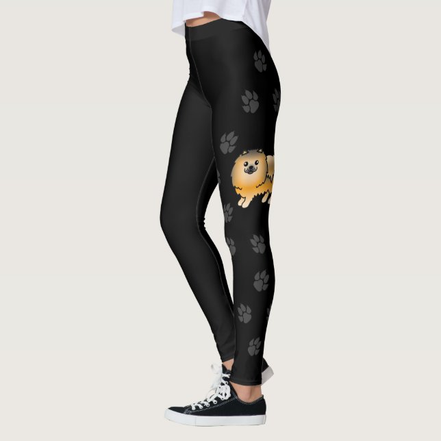 Leggings Pomeranian Sable Orange Chien de Dessin Animé Mign (Gauche)