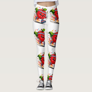 Leggings Pomme Rouge Super Mascotte de Fitness en Dessin An