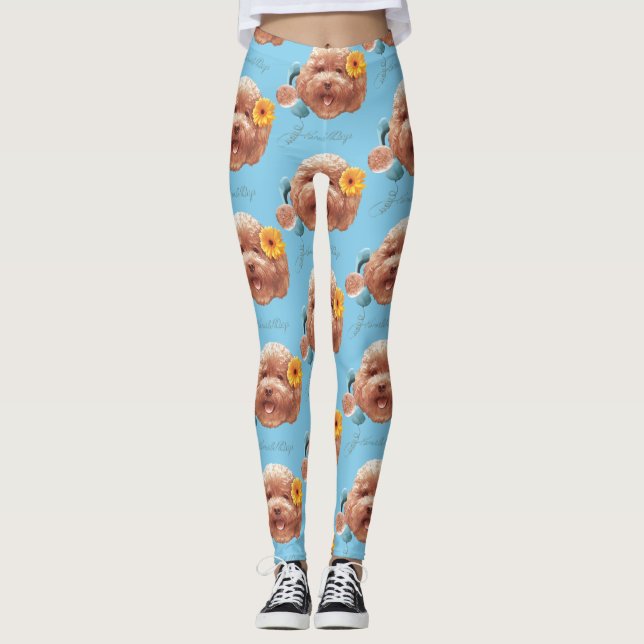 Leggings Poodle de jouet avec Fleur et Illustration télépho (Devant)