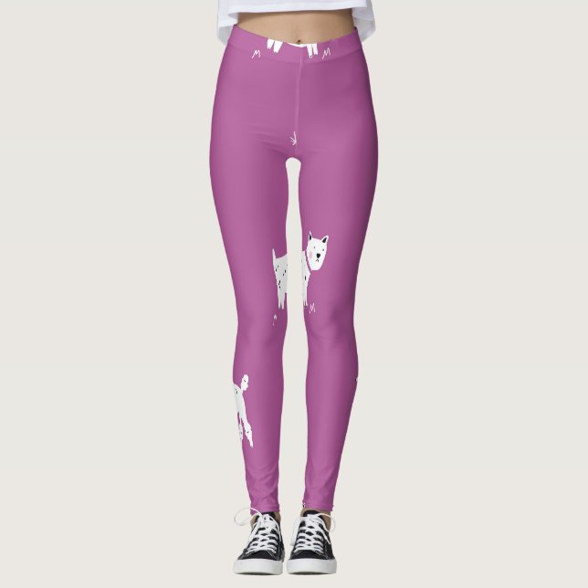Leggings Poodle violet : Motif rétro monochrome (Devant)