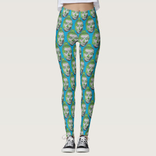 Leggings Pop Art Bouddha Tête sur Bleu - Pantalon Yoga