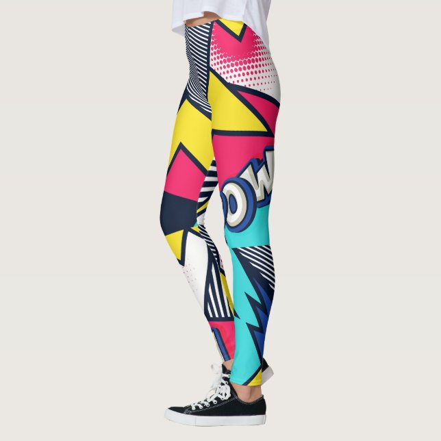 Leggings Pop art pow ! Pattern à Magenta, Blue et Black (Gauche)
