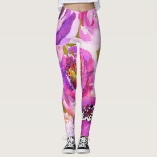 Leggings Pops de rose et violet floral vibrant