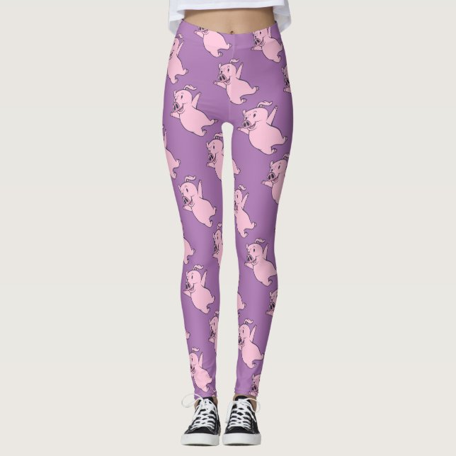 Leggings Porc rose heureux sautant Thunder_Cove (Devant)