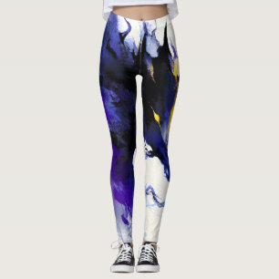 Leggings Portrait abstrait de cheval noir à l'aquarelle