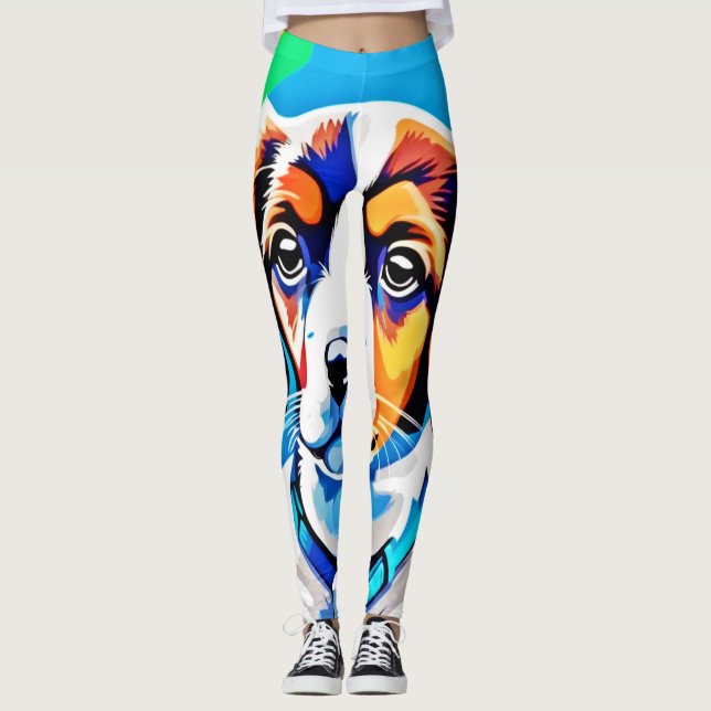 Leggings Portrait de chiot : Puppy coloré (Devant)