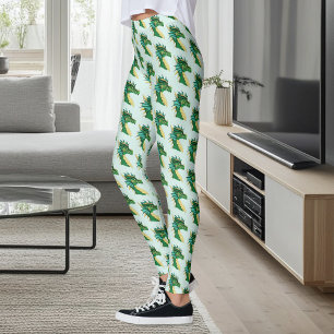 Leggings Portrait de tête de dragon vert émeraude Fantastiq