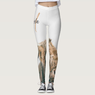 Leggings Portrait de vache Highland nom personnalisé monogr