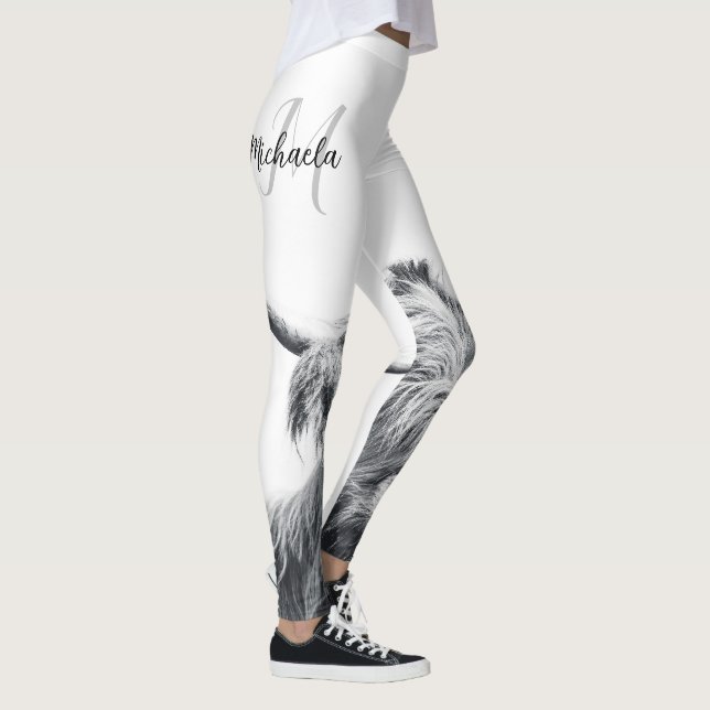 Leggings Portrait de vache Highland premier monogramme noir (Droite)