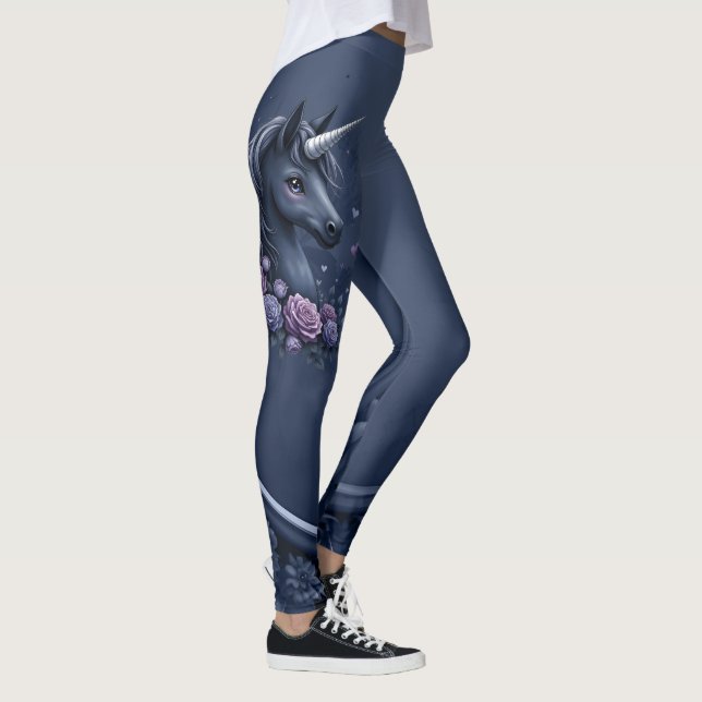 Leggings Portrait Unicorne foncé dans un cadre rond (Droite)