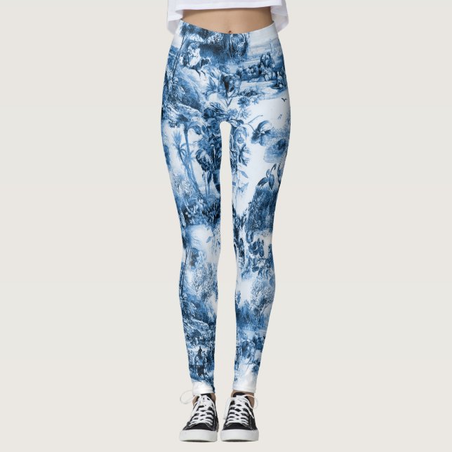 Leggings Portugais bleu tuiles romantique scène motif (Devant)