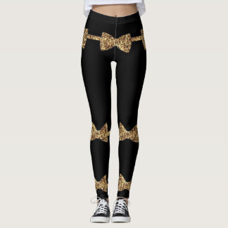 Leggings Posh Girls - Black & Gold Bow Cravate
