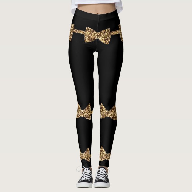 Leggings Posh Girls - Black & Gold Bow Cravate (Devant)