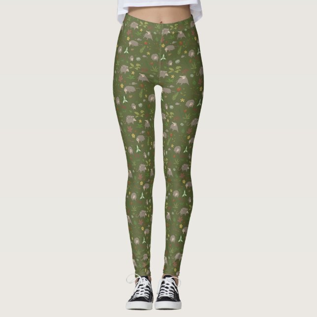 Leggings Possum dans un champ de Berry en vert (Devant)