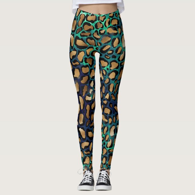 Leggings Poster de animal bleu et Turquoise (Devant)