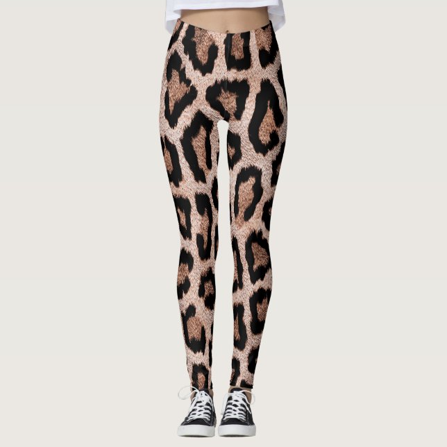 Leggings Poster de animal Brown jaune léopard noir (Devant)