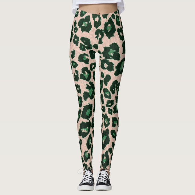 Leggings Poster de animal Brown vert léopard noir (Devant)