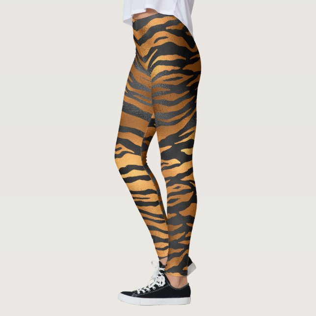 Leggings Poster de animal de rayures de tigre Brown noir gl (Gauche)