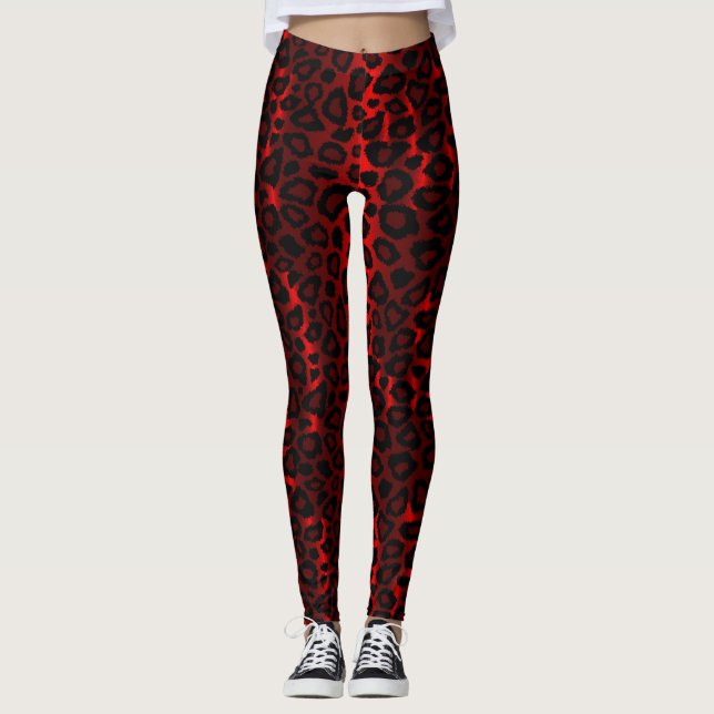 Leggings Poster de animal du léopard rouge foncé (Devant)